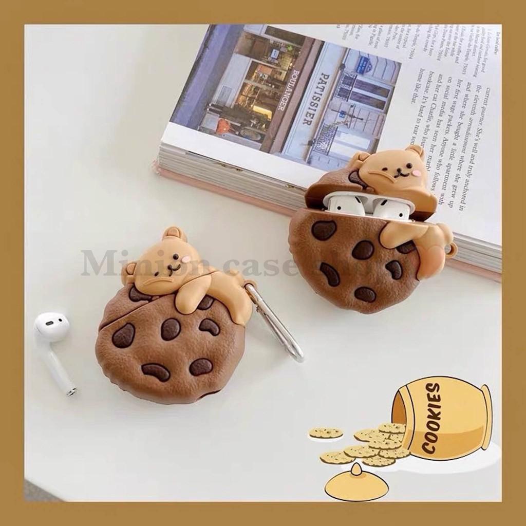 Bao Case Ốp dành cho airpod 1 và 2, tai nghe bluetooth i11,i12, i100, i200, i9s... gấu cookie silicon cao cấp