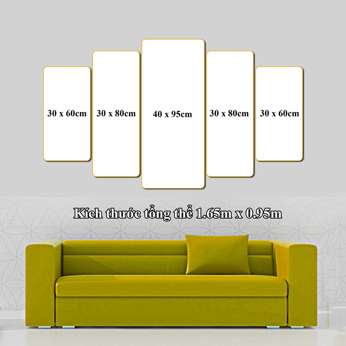 Tranh tráng gương pha lê PHONG CẢNH 5 tấm trang trí phòng khách hiện đại TẶNG KÈM ĐINH TREO 5T05