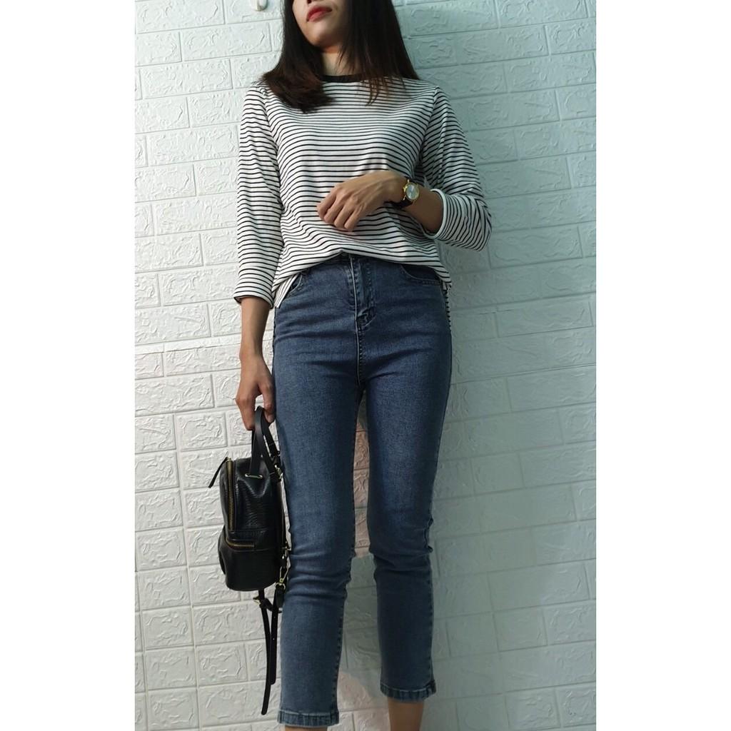 Quần jeans nữ cạp cao ống đứng co giãn cực tốt