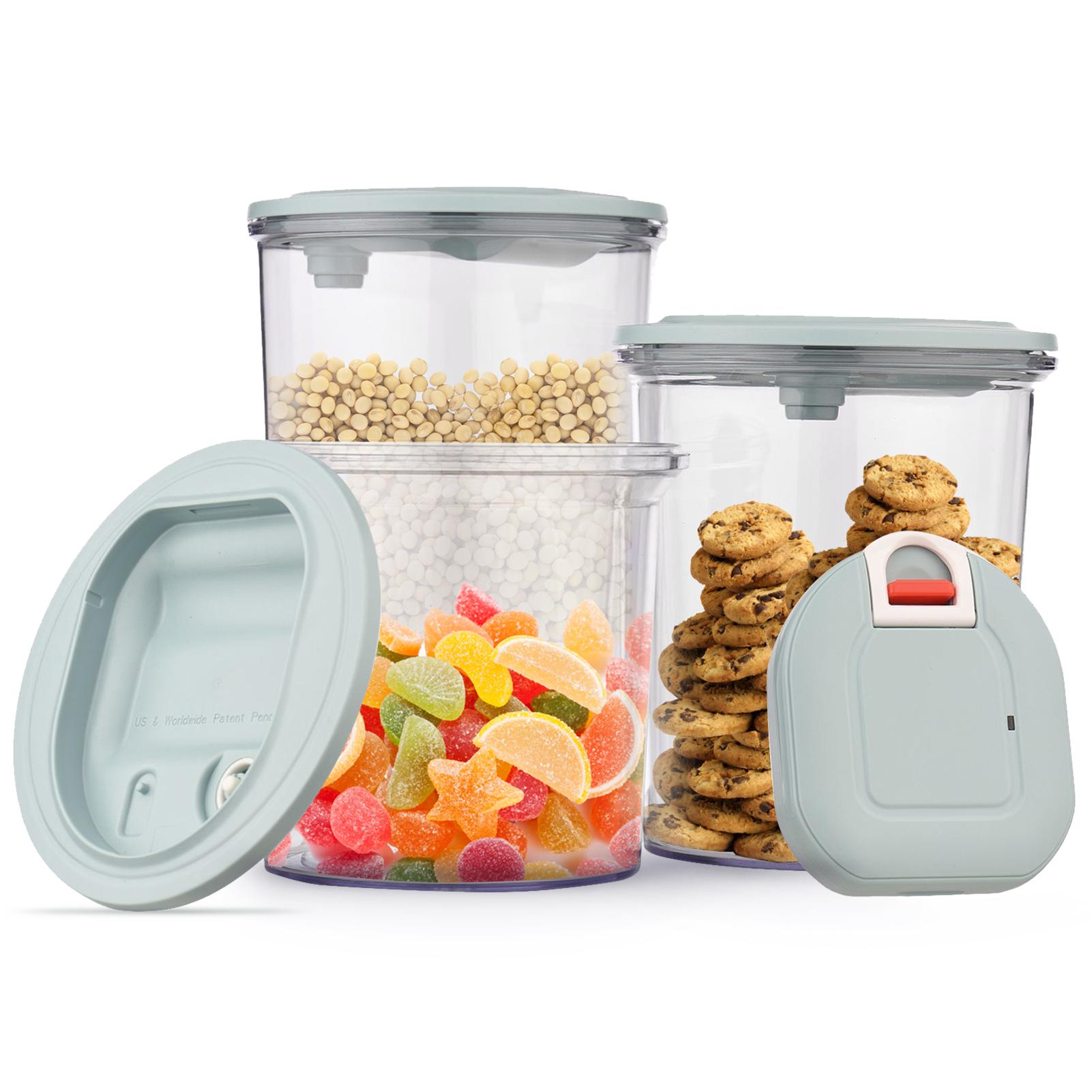 3 Set Airtight Food Vacuum Storage Containers 20Kpa Self Pumping Transparent Food Storage Jars With Lid