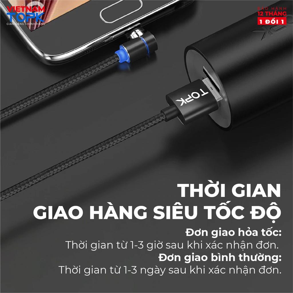 Dây sạc nam châm đầu nối vuông góc TOPK AM30 Đèn LED - Hàng chính hãng