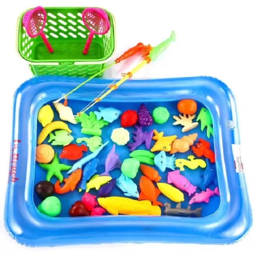 Bộ đồ chơi câu cá trong nhà, ngoài trời cho bé trai và bé gái thiết kế 2 cần câu có kèm giỏ đựng cất gọn và phao, chất liệu nhựa ABS an toàn, cao cấp SALE XẢ KHO