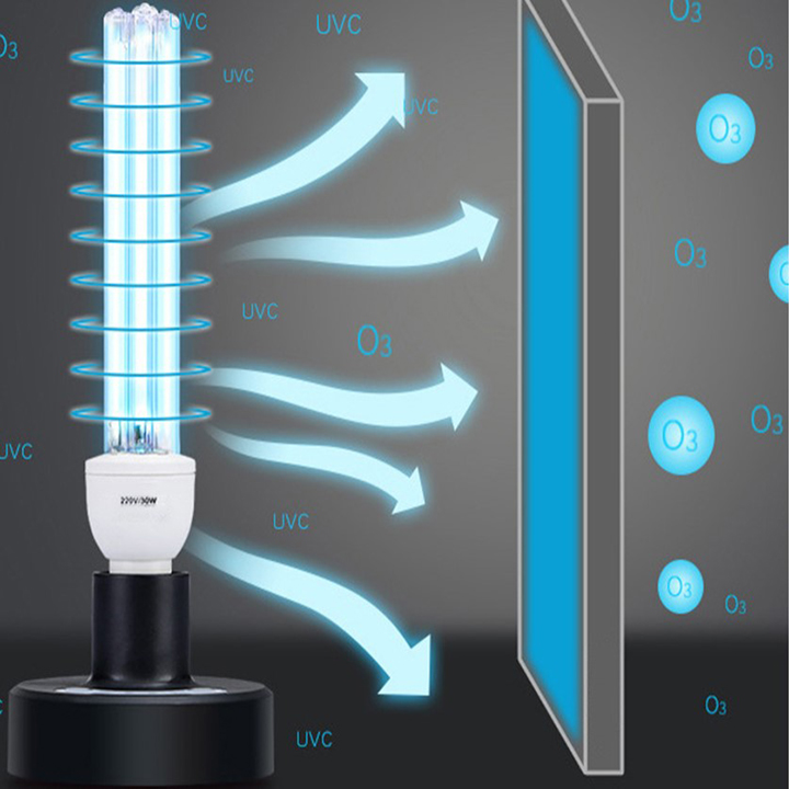 Đèn UV diệt khuẩn khử trùng bằng tia cực tím UV-C có ozone, với remoss điều khiển từ xa, công suất 220V/25W, góc chiếu xạ 360, diện tích khử khuẩn hiệu quả 30mv