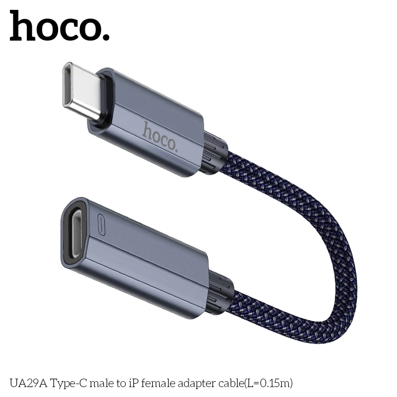 (L to C) Đầu chuyển đổi cáp Type C to L thành cáp Type C to Type C sạc nhanh PD 60W cho điện thoại Hoco UA29A _ Hàng chính hãng
