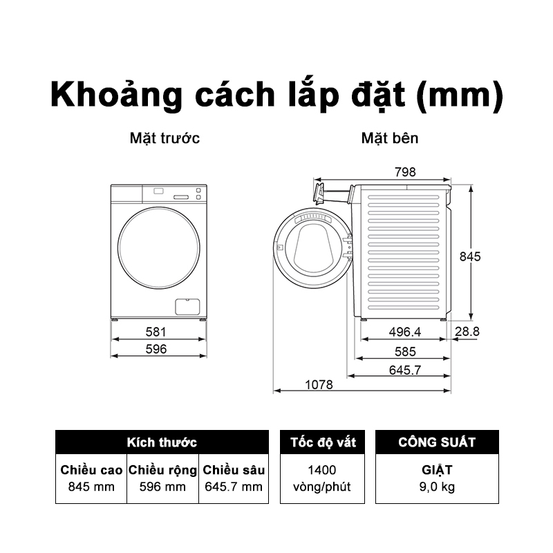 Máy giặt Cửa Trước Panasonic 9kg NA-V90FA1LVT - Giặt thông minh - Giặt diệt khuẩn - Tự động vệ sinh lồng giặt &amp; vòng đệm - Hàng chính hãng