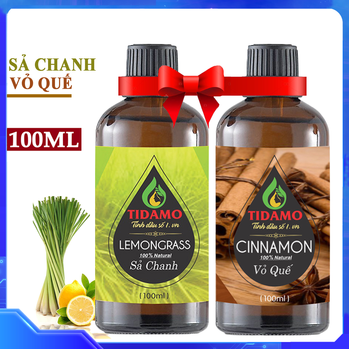 Combo 2 Tinh Dầu Sả Chanh 100ML + Tinh Dầu Vỏ Quế 100ML Nguyên Chất Nhập Khẩu - Tinh Dầu TIDAMO Xông Phòng Giúp Thư Giãn, Thơm Phòng, Bảo Vệ Sức Khỏe và Đuổi Muỗi