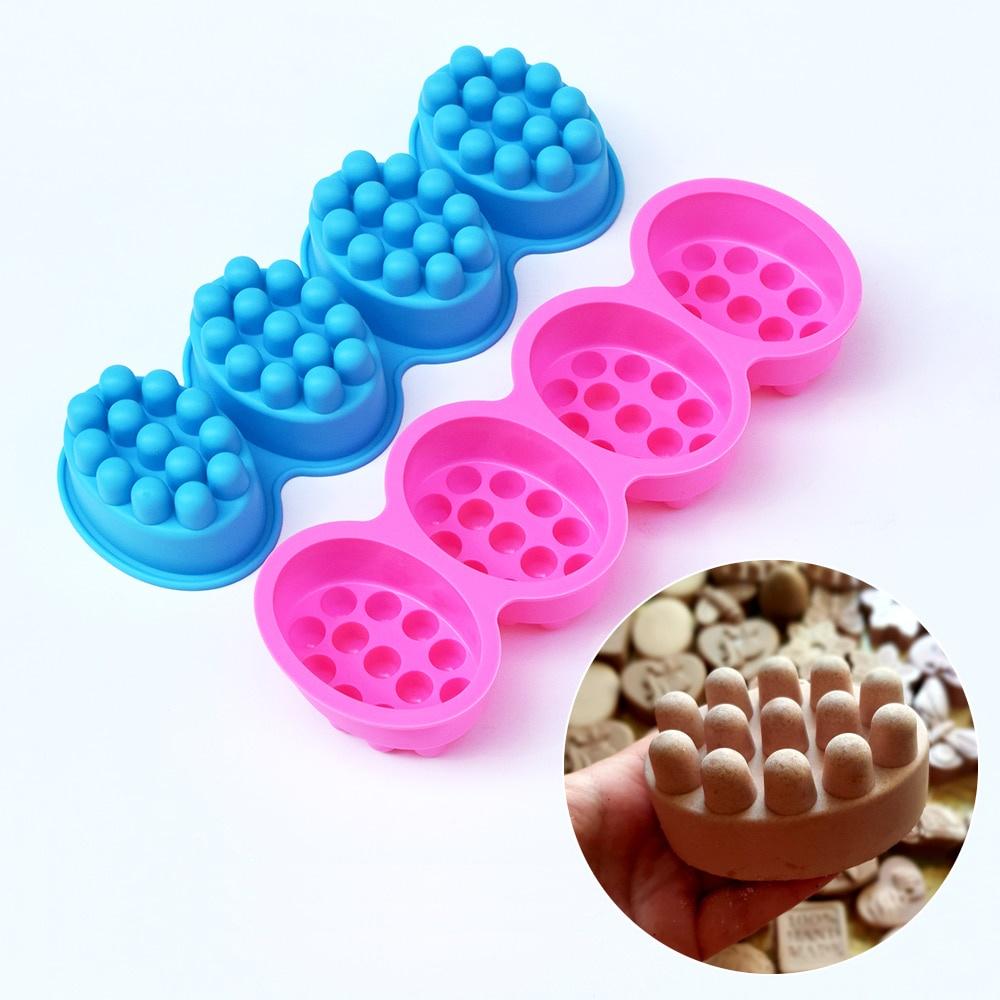 4 Compartment Silicone Soap Mold Massage Bar Soap making Tool With Single-hole Moulds