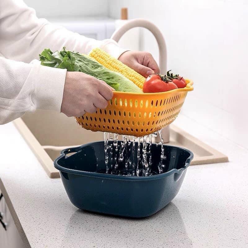 Bộ Sét 6 Chậu Kèm Rổ Dáng Vuông Mới Siêu Tiện Lợi