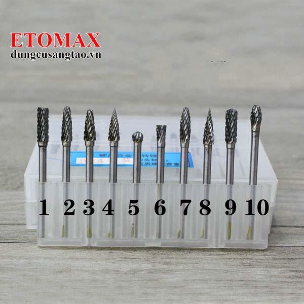 Bộ 10 mũi khắc, mài Vonfram cao cấp