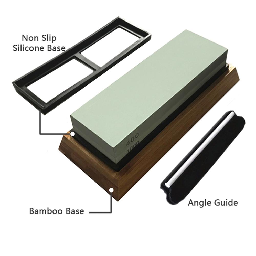 Bộ mài đá mài Kép 400/1000 thô và mịn với đế tre và silicone không trơn trượt