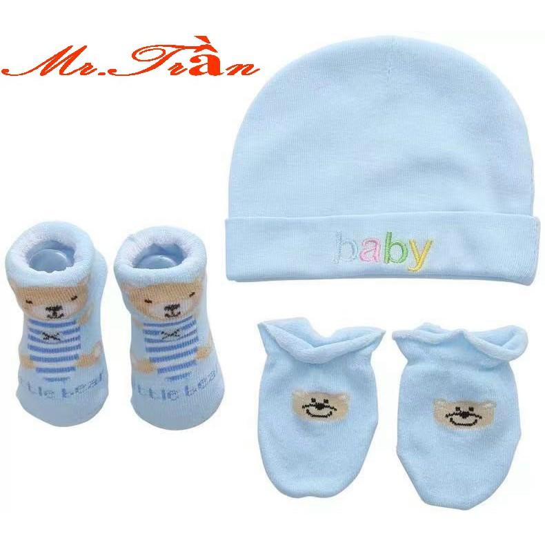 set 3 bộ sơ sinh cho bé gồm Mũ Bao chân Bao tay cotton