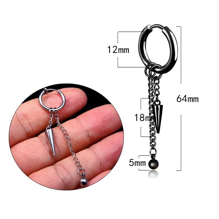 Khuyên Tai Inox không rỉ Nam, Bông Tai Nam Dây Xích Dài Idol Hàn Quốc Kẹp, Sỏ Lỗ Tai - XUÂN SHOP