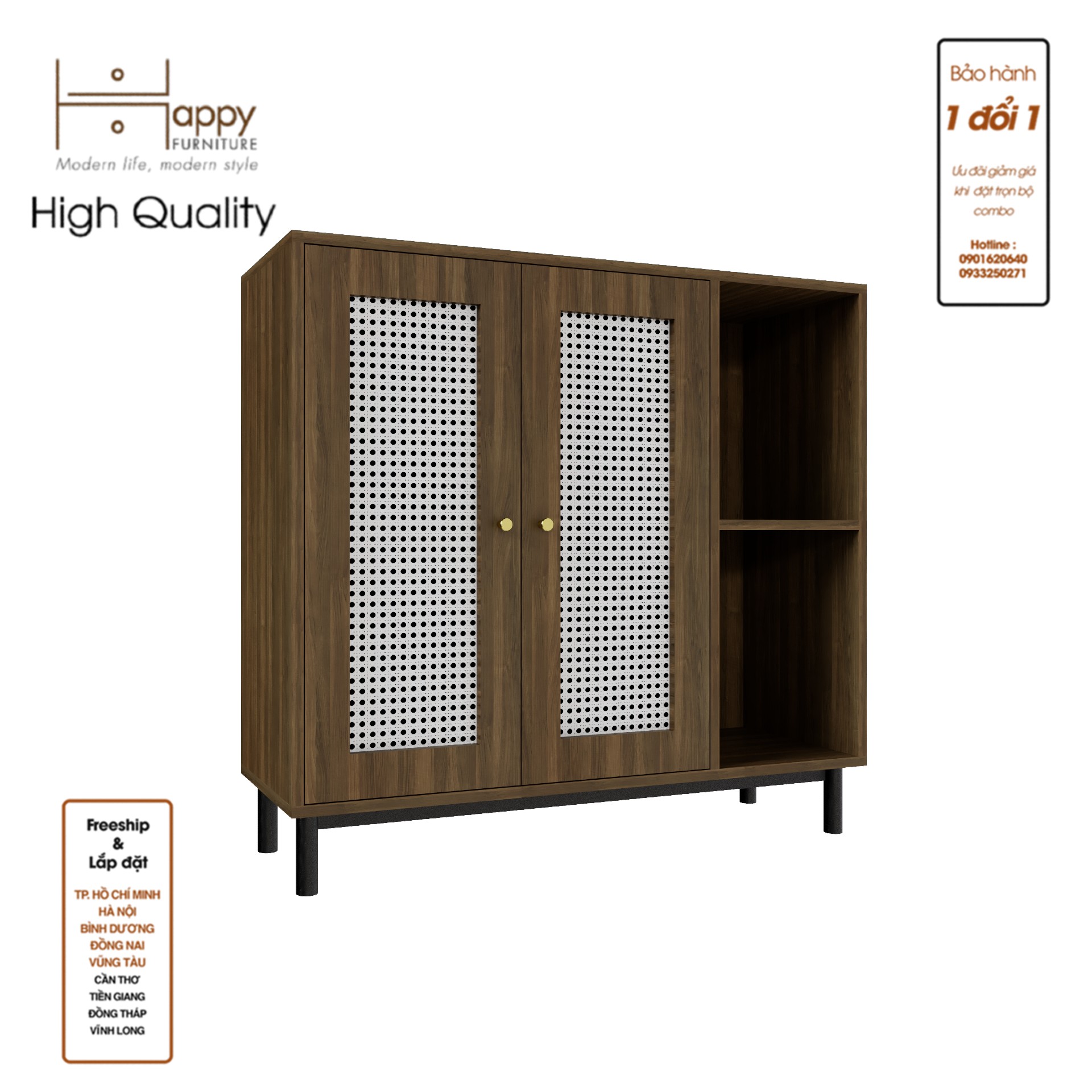 ROTAN, Tủ giày 2 cửa mở - chân sắt, 100cm x 34cm x 94cm , TCM_130