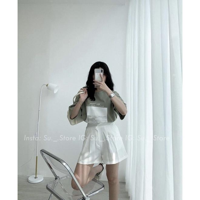 Quần short vải cạp chun ống xếp ly basic