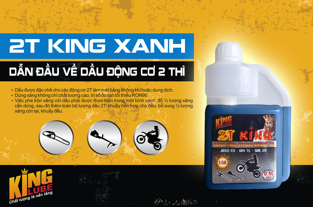 Dầu nhớt 2 thì cho máy cưa , máy cắt cỏ cao cấp KING 2T - API TC JASO FD, SAE 20 - 500ml - tăng cường công suất, bảo vệ liên tục, tiết kiệm nhiên liệu. Sản phẩm chính hãng 100% 