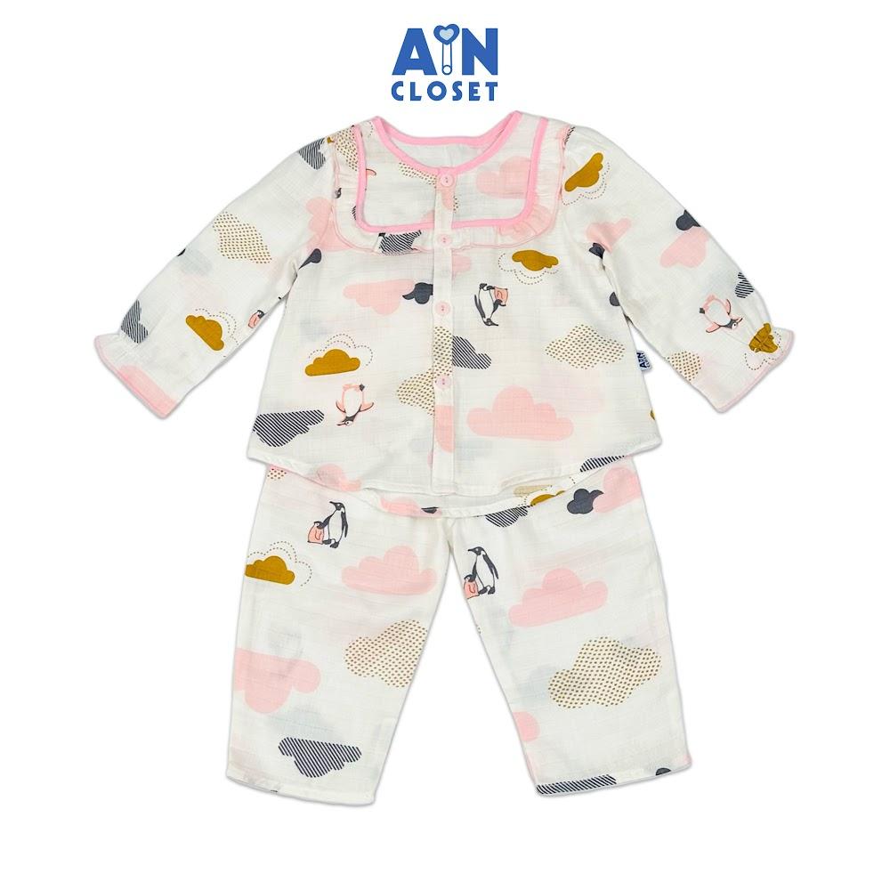 Bộ quần áo Dài bé gái hoạ tiết Mây Cánh Cụt Hồng Xô sợi tre - AICDBGNAYI14 - AIN Closet