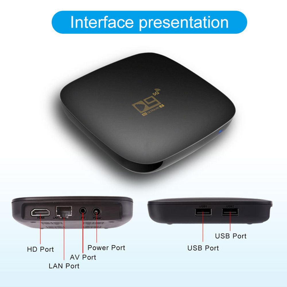 Đầu Box D9 Pro UHD 4K 8GB+128GB Amlogic S905L2, hỗ trợ HDR, kết nối bluetooth 4.1, Wifi băng tần kép 2.4G/5.8G