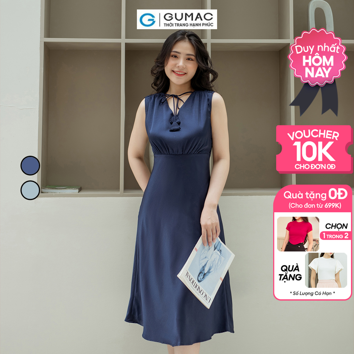 Đầm A nơ cách điệu GUMAC DD08042
