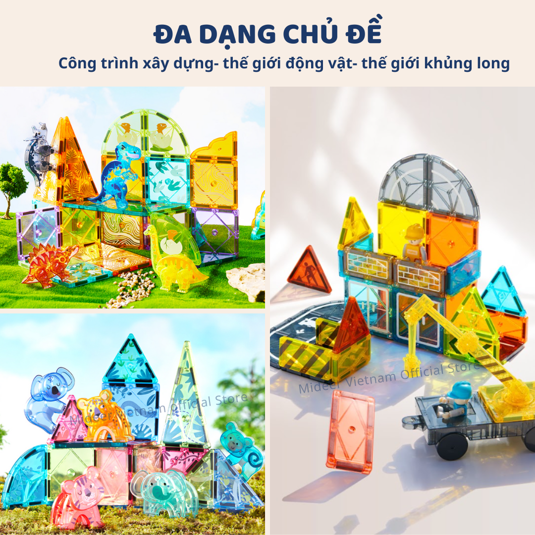 Đồ chơi xếp hình nam châm ánh sáng Mideer Magnetic Tiles nam châm lắp ráp cho bé