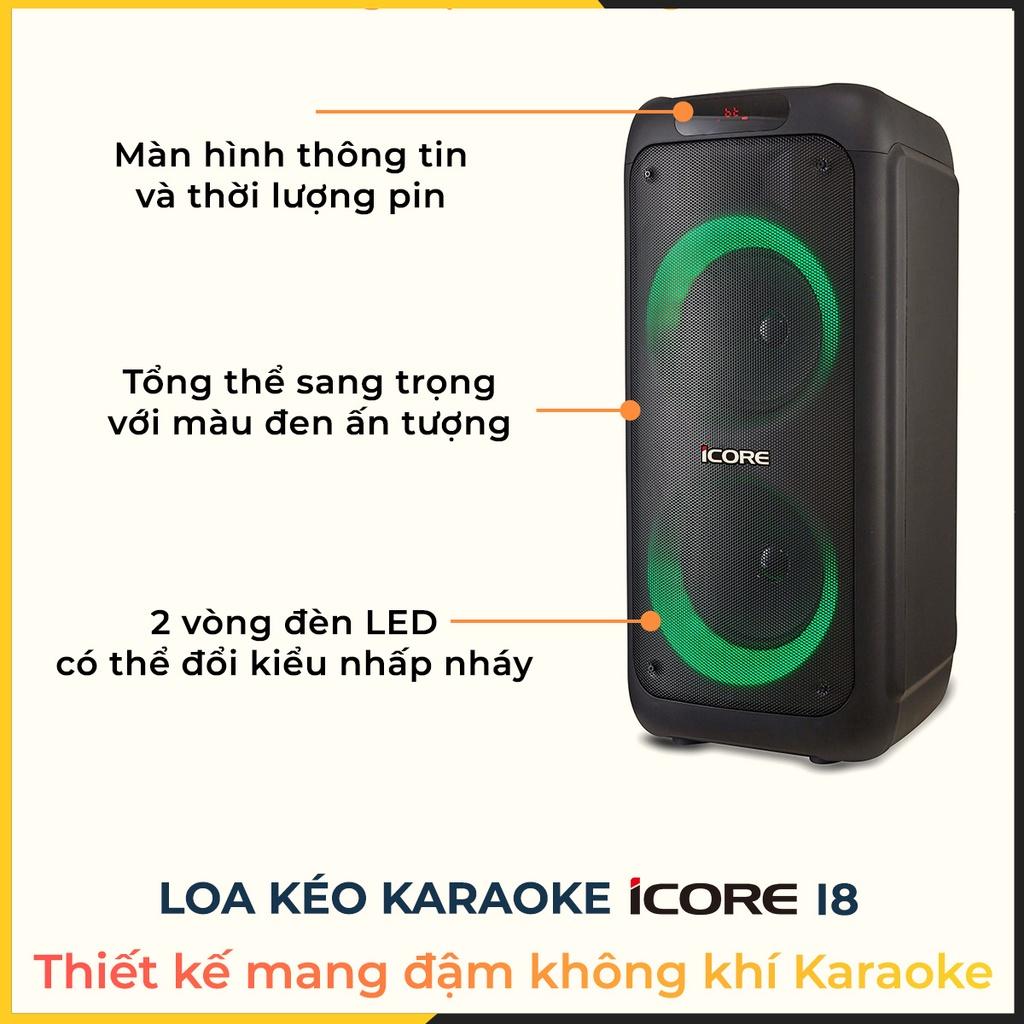 Loa du lịch iCore i8 - Loa karaoke xách tay - Loa bass đôi - Hàng Chính Hãng