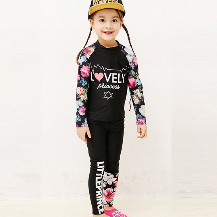 Đồ Bơi Bé Gái Tay Dài Quần Dài Họa Tiết Lovely Và Hoa Xinh BB038 MayHomes Long Sleeves And Long Pants Kid's Swimwear With UPF 50 Sun Protection