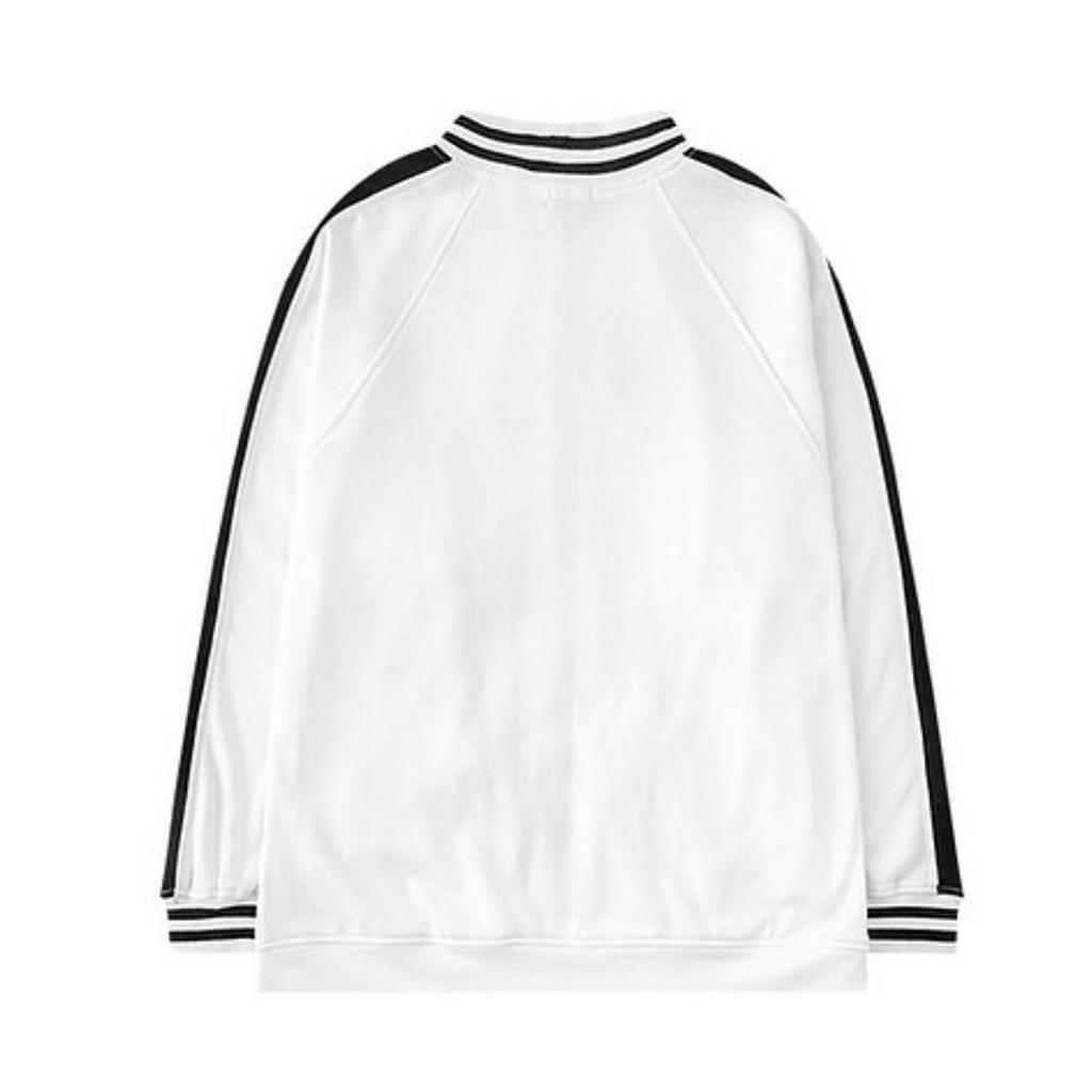 Bomber nỉ trắng sọc tay - ẢNH THẬT