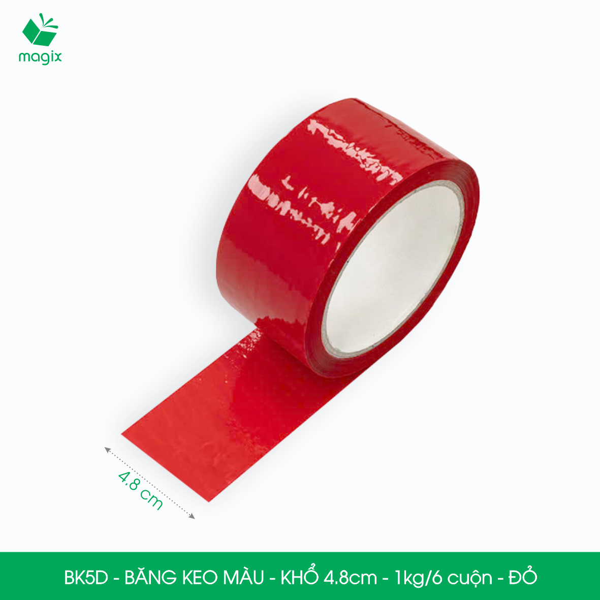 BK5D - 1 cuộn băng keo màu khổ 4.8cm loại 1kg/6 cuộn - Đỏ - Băng keo, băng dính đóng hàng