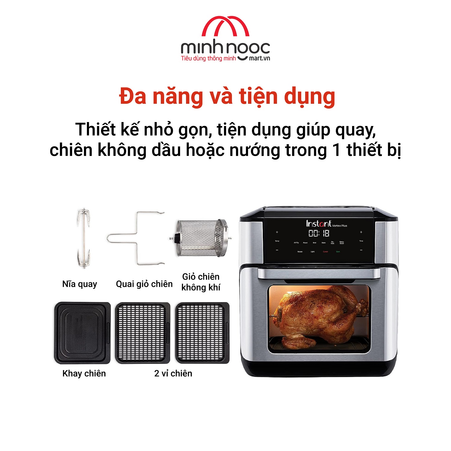 [ Hàng chính hãng ] Nồi chiên không dầu cỡ lớn Instant Vortex Plus, Dung tích 10 lít, 7 chức năng trong 1 (Instant Vortex Plus,10 L,7 in1)