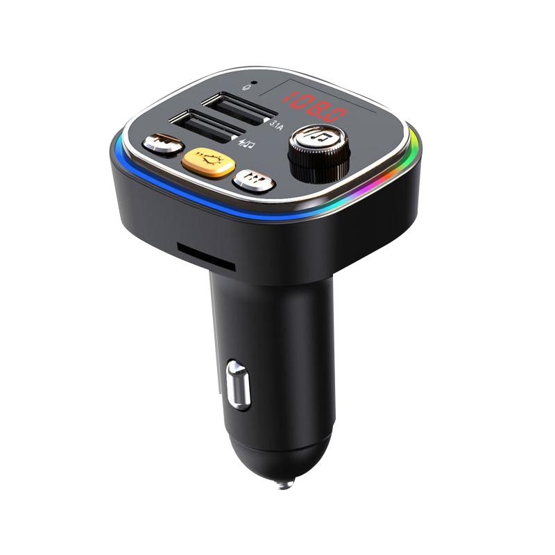 C20 Car FM Transmitter Dual USB Auto Audio Player Car BT MP3 Player with Colorful Light Car Driving Handsfree Call Accessory