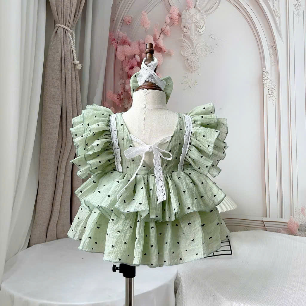 SET BODY VÁY CHẤM BI TIM MÀU XANH KÈM BĂNG ĐÔ CHO BÉ GÁI SƠ SINH 1 2 TUỔI TỪ 3-11KG DÀNH CHO BÉ GÁI