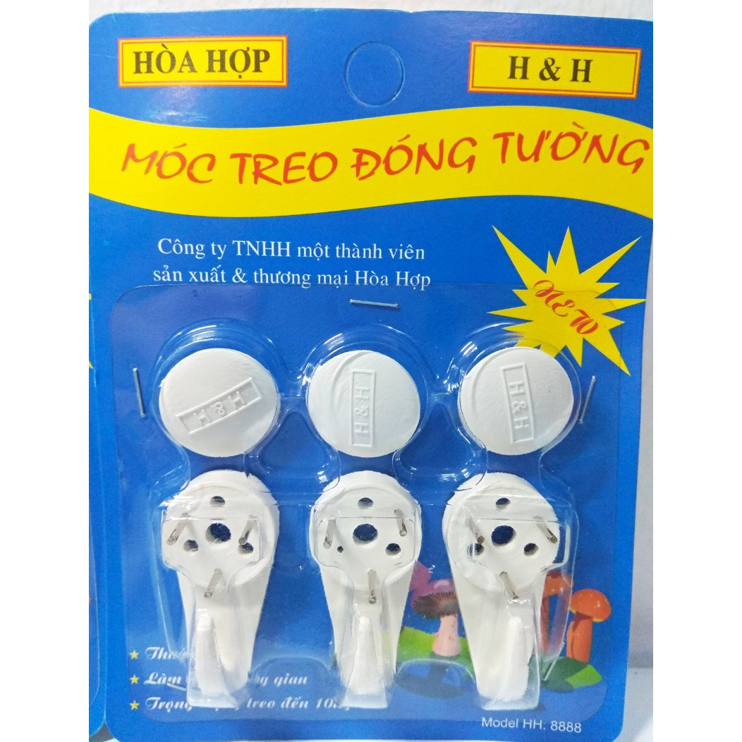 10 vỉ móc treo tường đa dụng 3 đinh chịu lực 10kg  HH (1 vỉ = 3 móc)