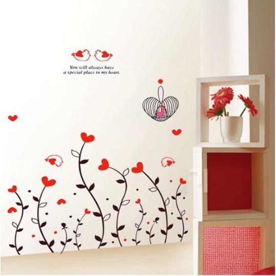 Decal trang trí Rèm dây trái tim đỏ