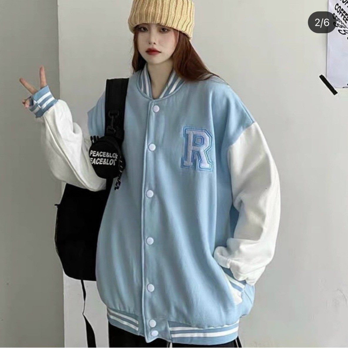 Áo cardigan nữ form rộng in họa tiết chữ R dễ thương, ÁO KHOÁC CARDIGAN IN LOGO R PHỐI TAY TRẮNG SIÊU XINH, Áo Bomber Nam Nữ Áo Khoác Varsity Unisex Cúc Bấm Thêu Nổi Chữ R Chất Nỉ