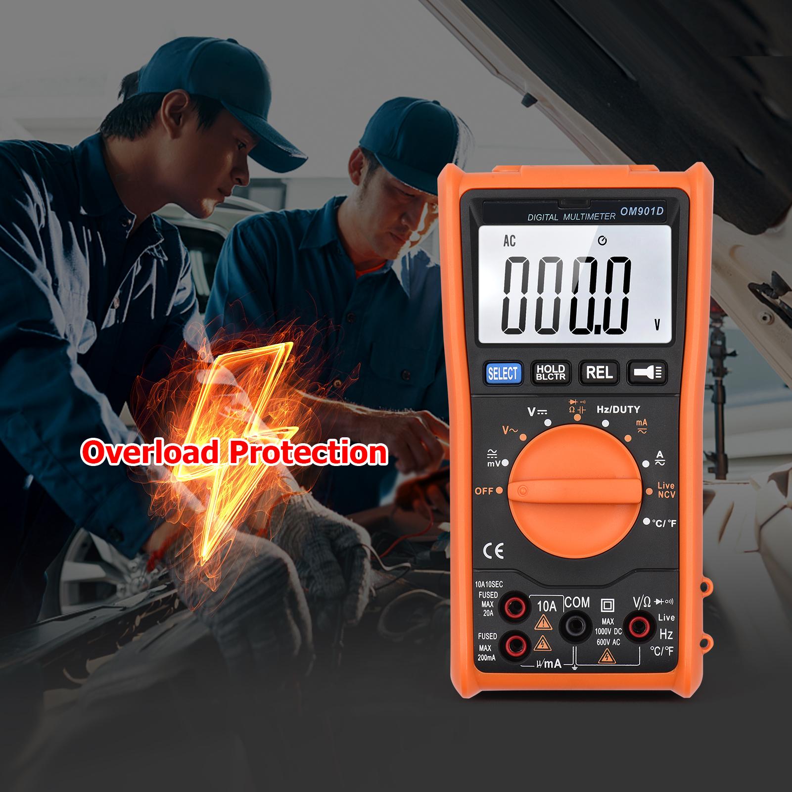 Smart Digital Multimeter 6000 Counts True RMS Auto-ranging LCD Backlight Electrical Tester Voltmeter Ammeter Temperature Measuring Multifunction AC DC Voltage Current Live Wire Resistance Capacitance Continuity Diode Testing