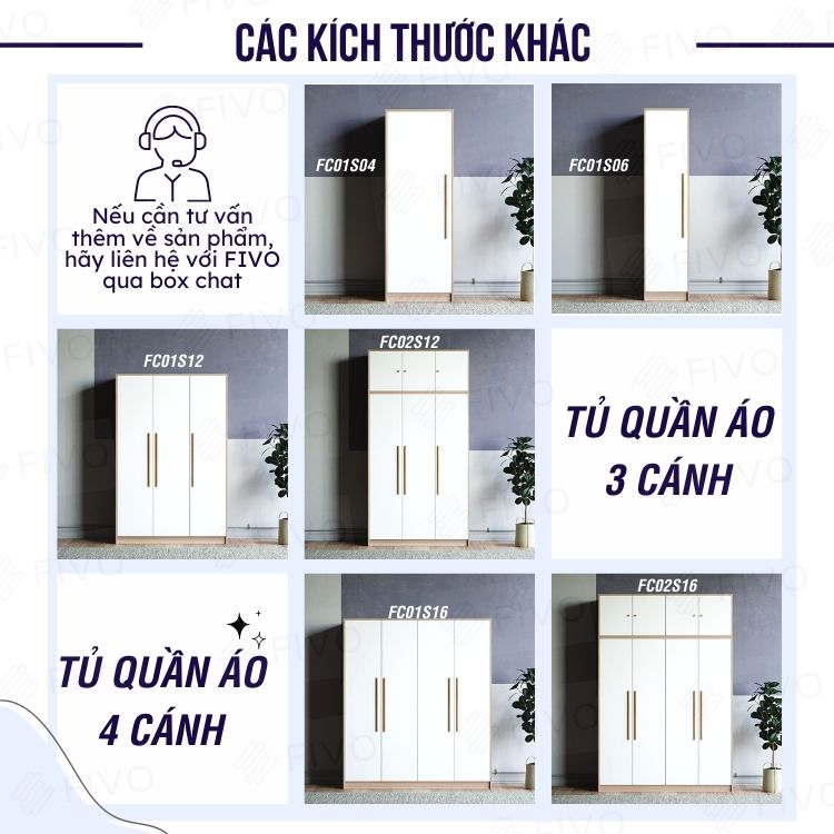 Tủ Treo Quần Áo Gỗ MDF Lõi Xanh Chống Ẩm Dày 17mm FIVO FC01 2 Cánh Ngang 80cm Lắp Ráp Đơn Giản Tiết Kiệm Không Gian - Chính Hãng