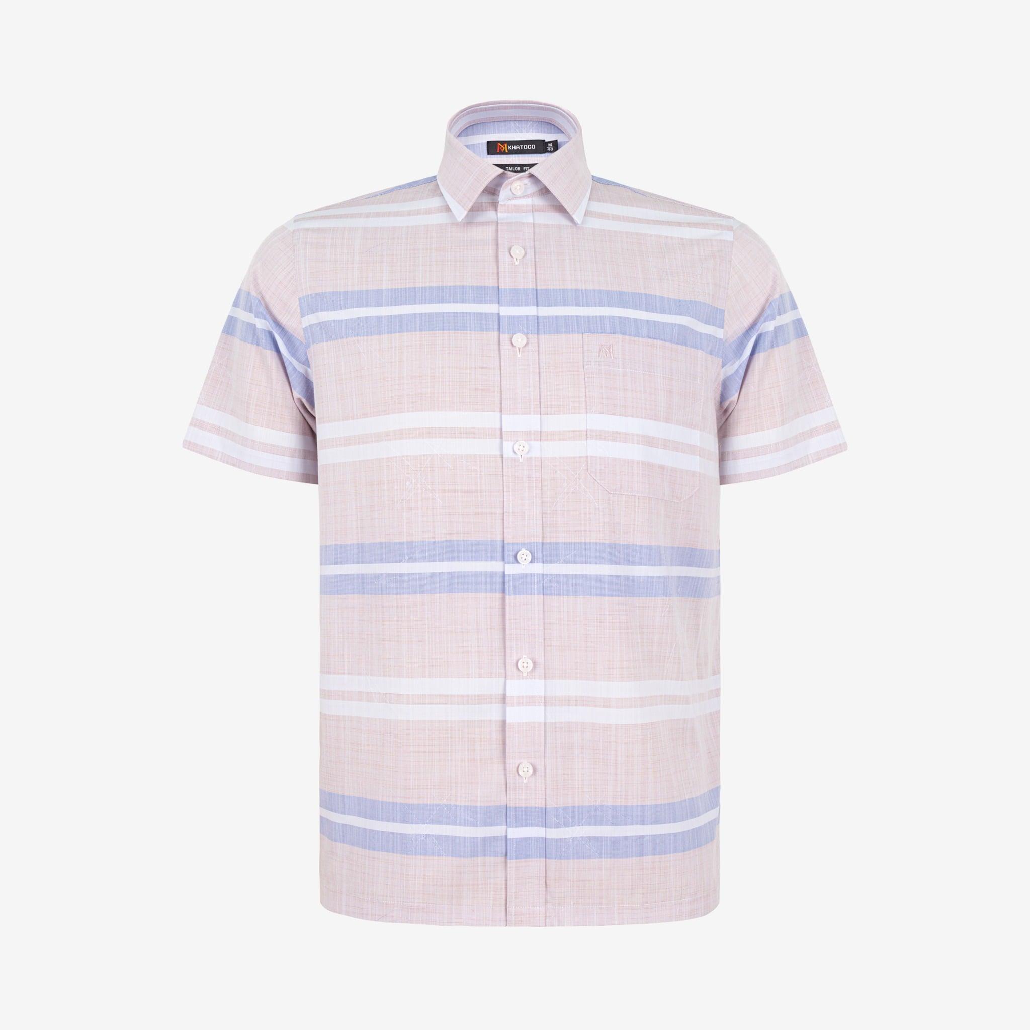 Áo sơ mi nam KHATOCO Tailor Fit ngắn tay A1MN568T2-CNSC817-2709-N