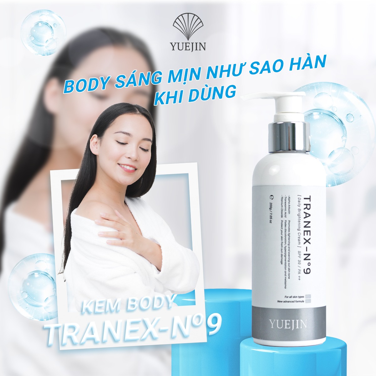 Kem Dưỡng Trắng Da Body TRANEX-No9 dưỡng ẩm, sáng da và giảm thâm - Yuejin