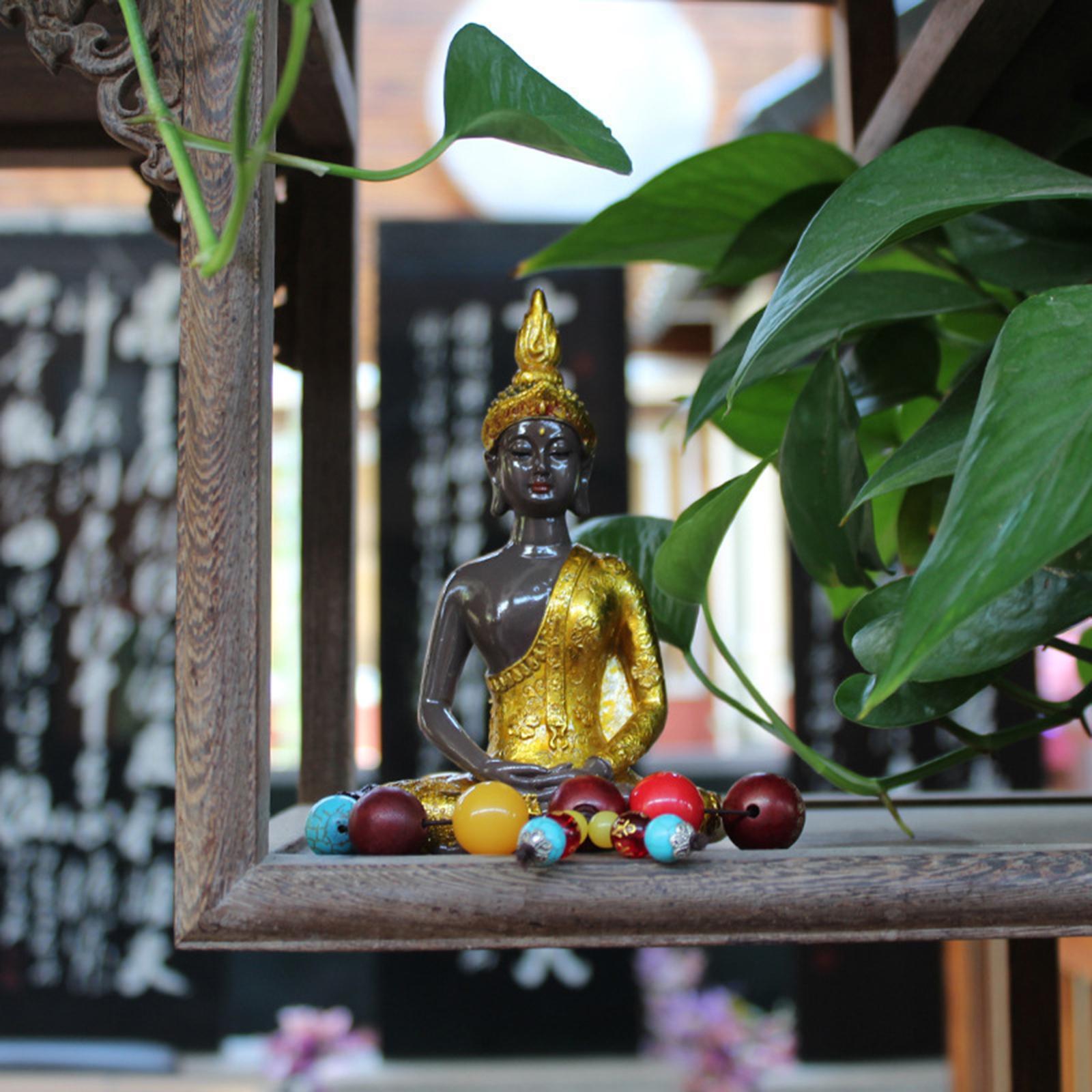 Thai Seated Buddha Statue Serene Meditating Feng Shui for Office Tabletop