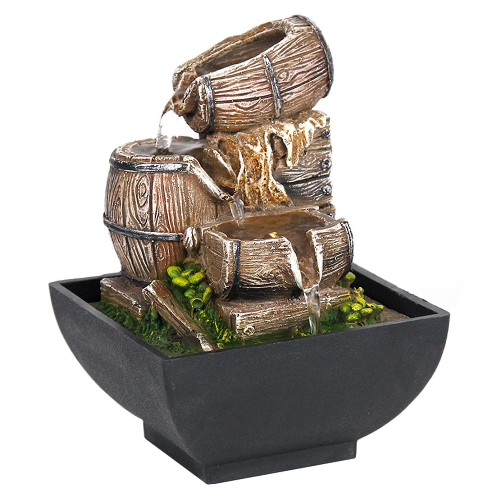 3 Tiers Desktop Water Fountain with Scene Light for Zen Meditation Ornament