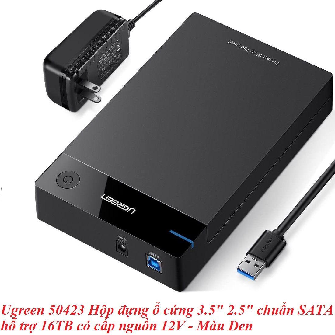 Ugreen UG50423US222TK hỗ trợ 16TB hộp đựng ổ cứng 3.5" 2.5 inch chuẩn SATA ra usb 3.0 có cấp nguồn - HÀNG CHÍNH HÃNG