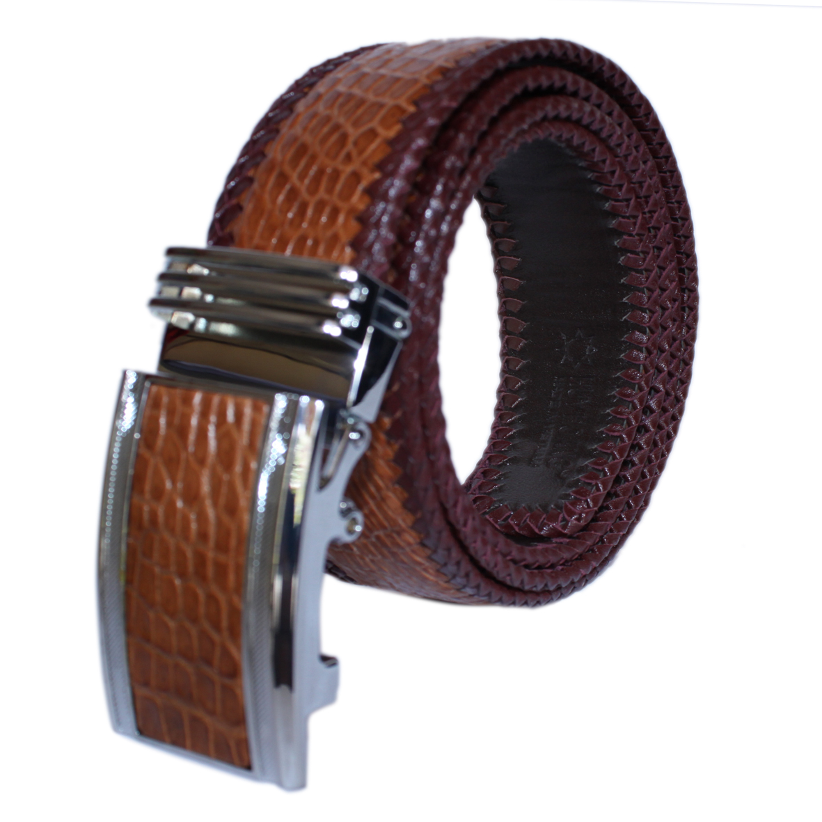 Dây nịt nam da cá sấu màu nâu đỏ HJ4290-4749-4756-4759-4770