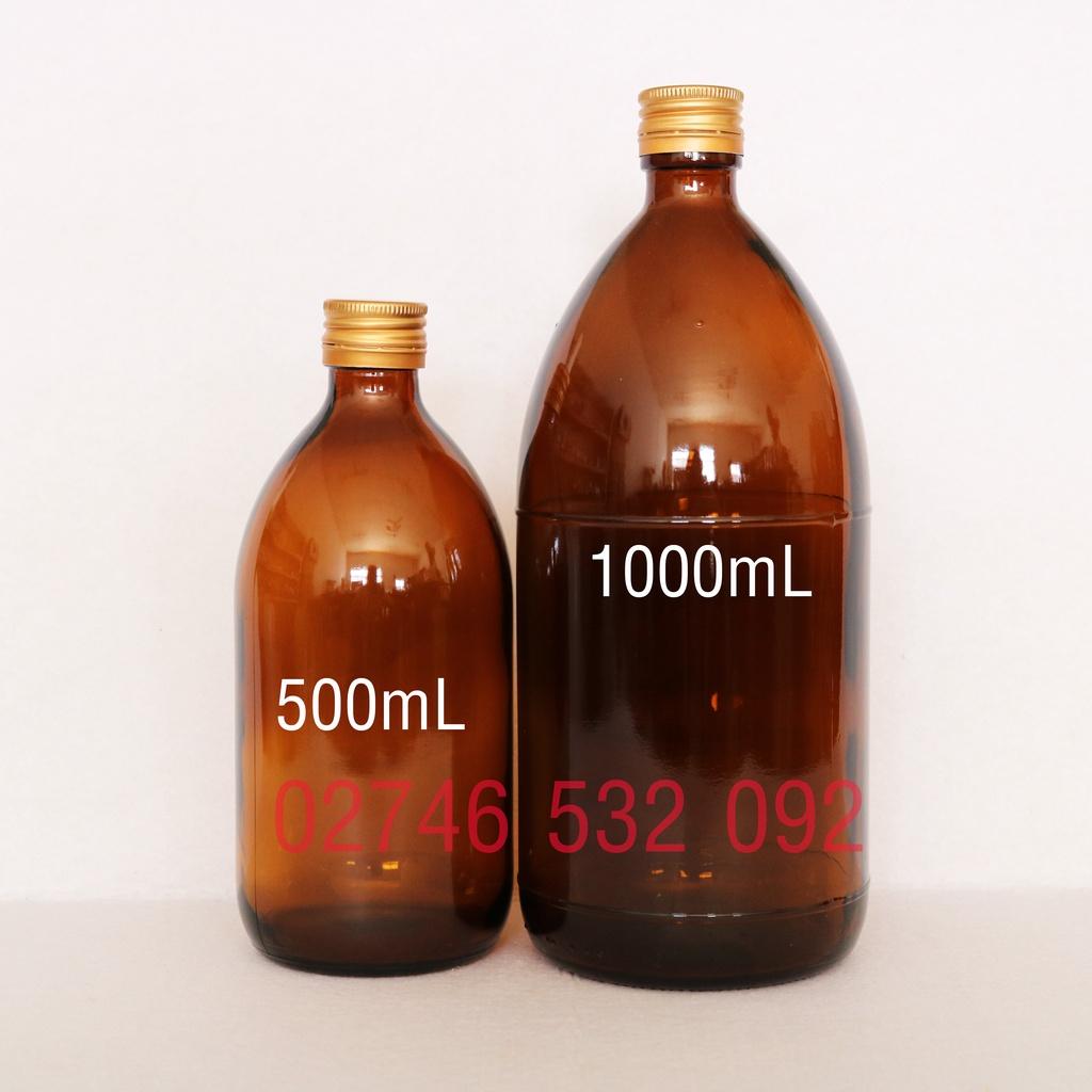 Chai Thủy Tinh Nâu 500ml và 1000ml Nắp Kim Lọai