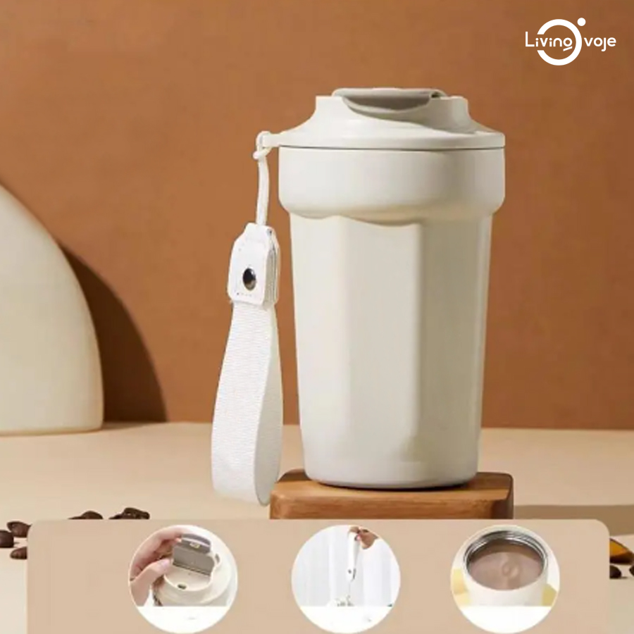 Bình nước giữ nhiệt loại 450ml có quai, dây đeo tay - SUS316 Inox Cao Cấp kháng khuẩn