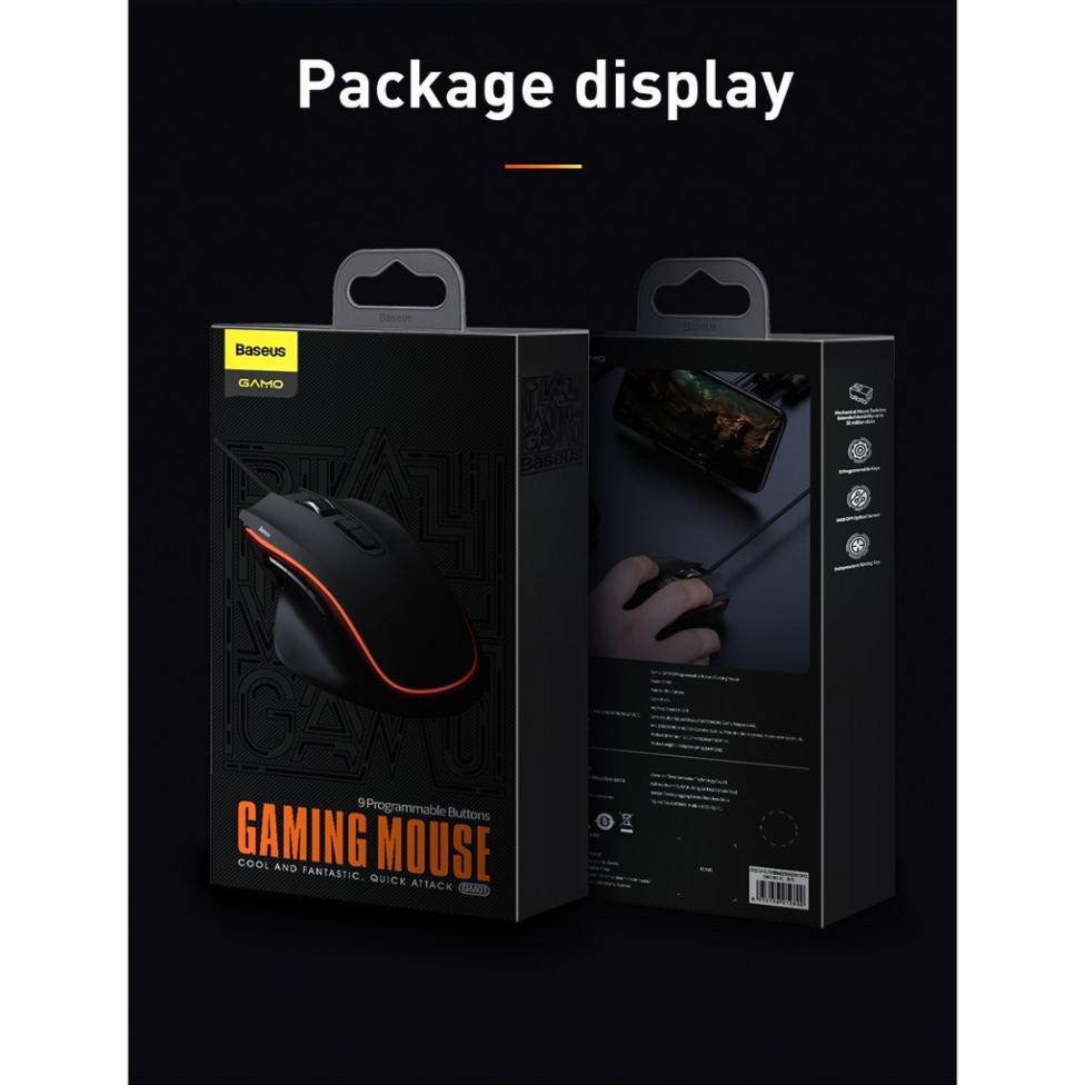 CHUỘT GAMING CAO CẤP XỊN PUBG MOBILE BASEUS GM01 DPI khủng 6400, ĐỘ BỀN 5 TRIỆU CLICK, 9 PHÍM ĐIỀU HƯỚNG - HÀNG CHÍNH HÃNG