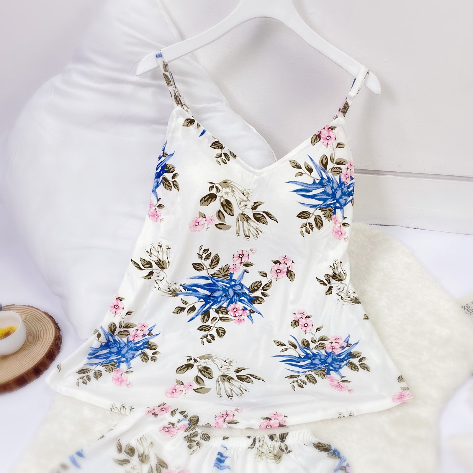 Bộ ngủ hai dây cotton hoa CÓ ĐỆM NGỰC - VAPERLA