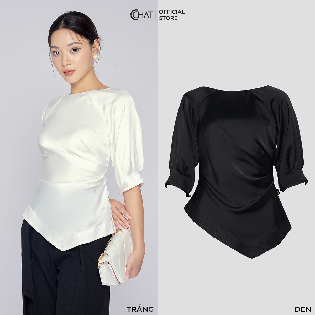 Áo Kiểu Nữ  Dáng Ôm Gấu Vát Phối Chất Lụa Cao Cấp Mềm Mịn 53ANL8009OT