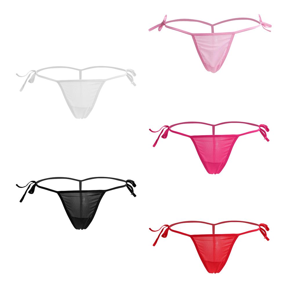 Women's Bandage Sheer Solid G-string Briefs Panties Lace up T-back Lingerie Underwear