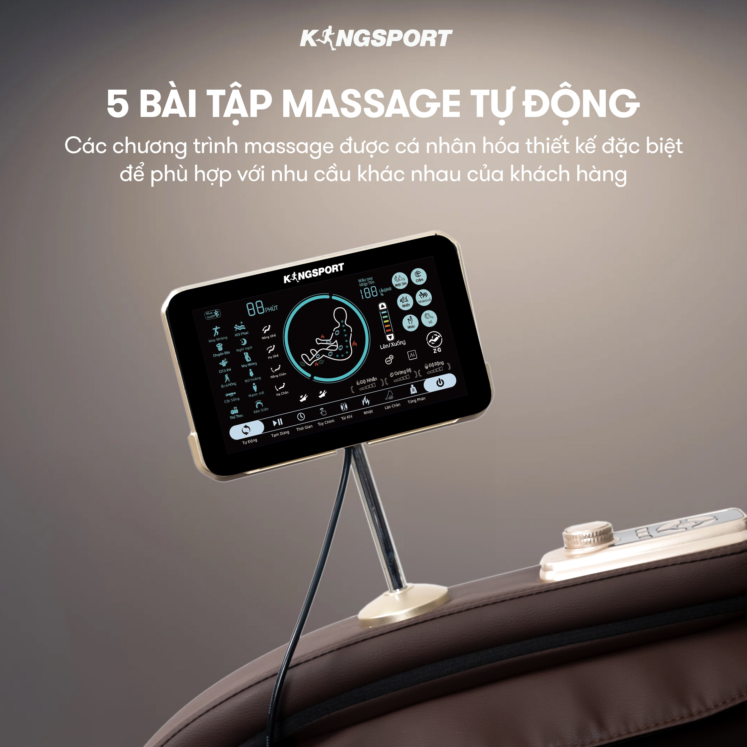 Ghế massage KINGSPORT G80 cao cấp con lăn 3D với 12 bài tập, công nghệ lọc khí Ion âm, túi khí massage chân cao