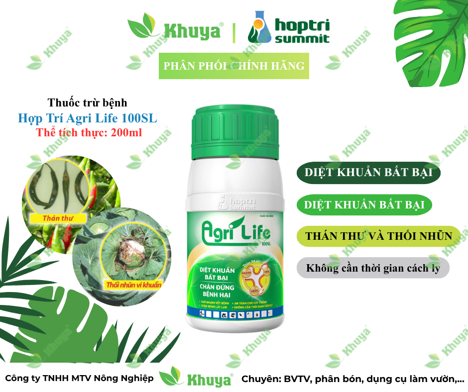 Thuốc trừ bệnh Hợp Trí AgriLife 100SL chai 200ml Cháy Bìa Lá, Thán Thư và Thối Nhũn