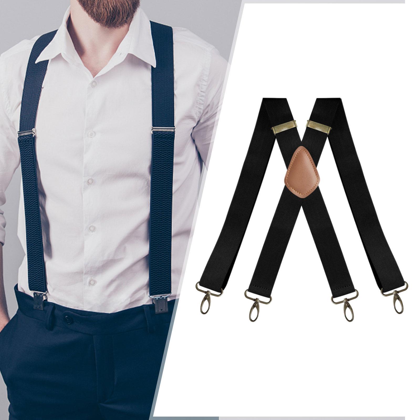 Suspenders for Men Elastic Straps Trouser 4 Clips x Shaped 3.5cm Wide